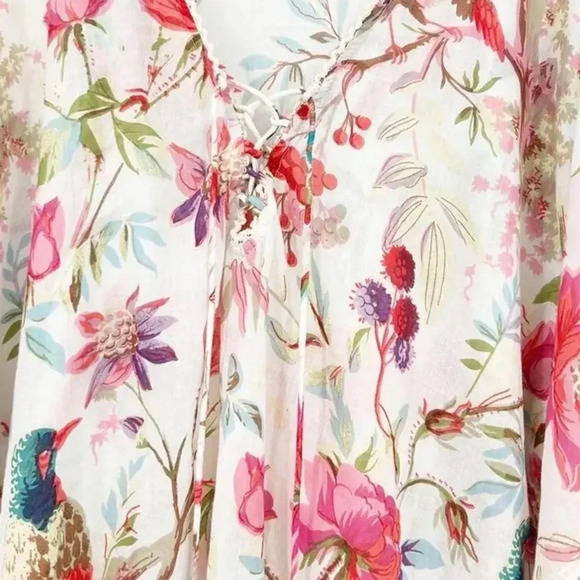 Z & L Beach Tropical Floral Bird Tassel Fringe Kimono Swim Cover Up Size M L NWT - Picture 3 of 9